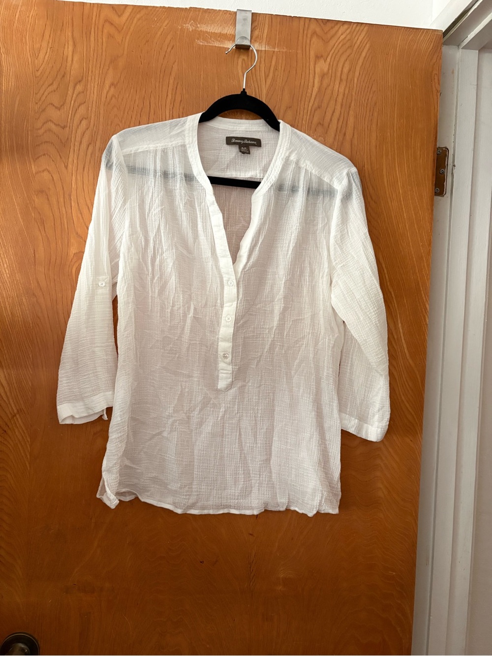 Tommy Bahama White sheer Gauze Button-Placket Women's Tunic S